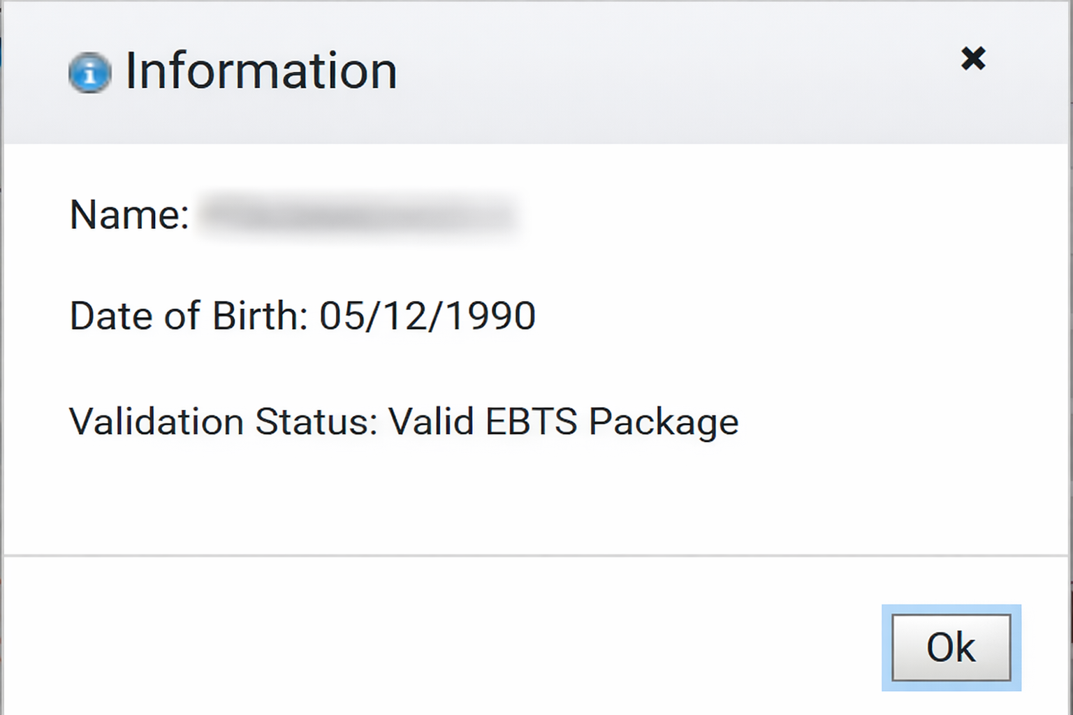 Redacted example of a validated EFT and EBTS package